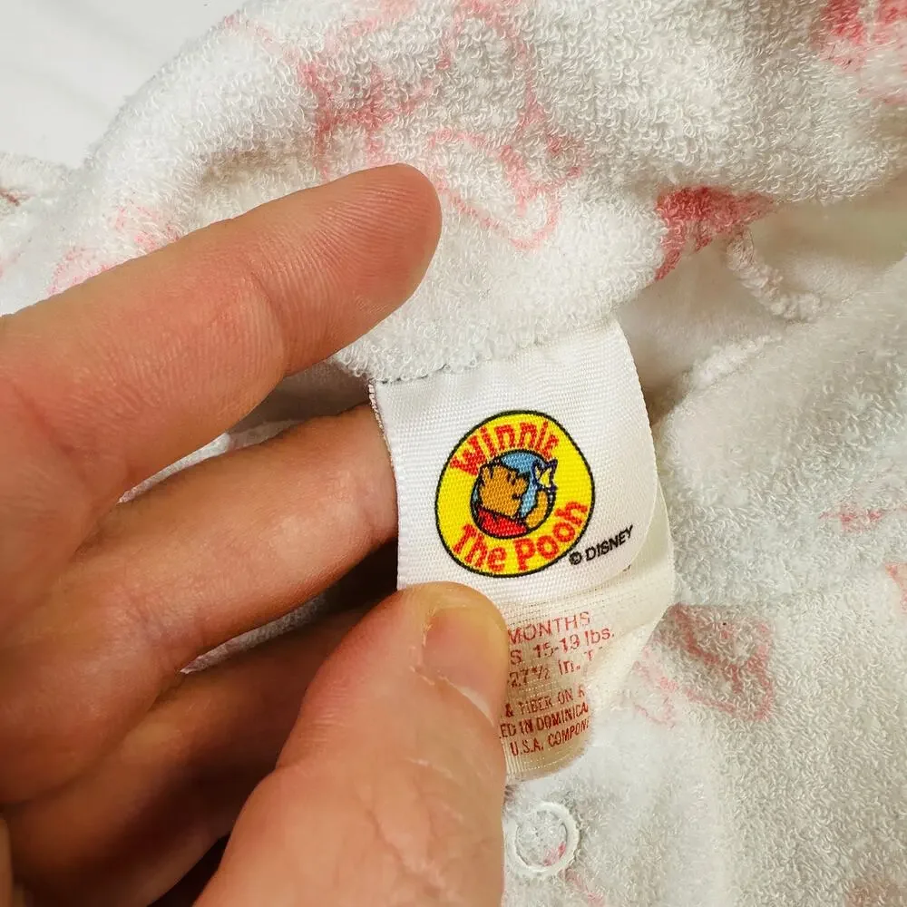 Vintage 1992 Disney Winnie The Pooh Bear & Friends Fleece Footie Pajamas Sz 12mo